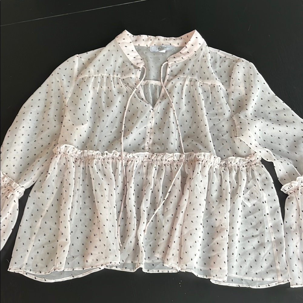 Libby Edelman Polka Dot Blouse in light pink and Black